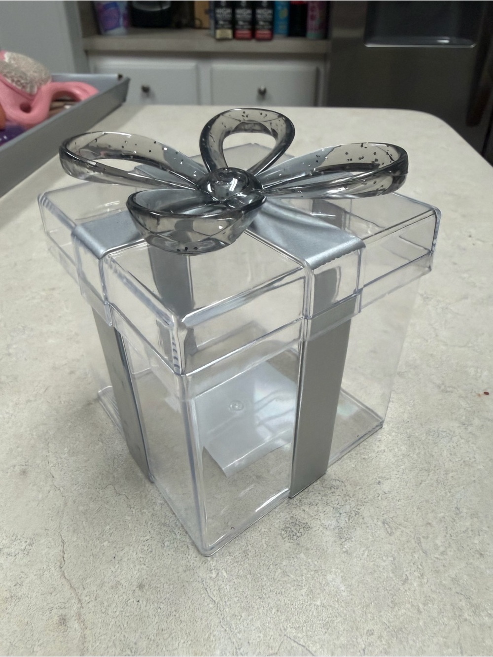 Set of 4 Decorative Clear Acrylic Gift Box with Silver Bow